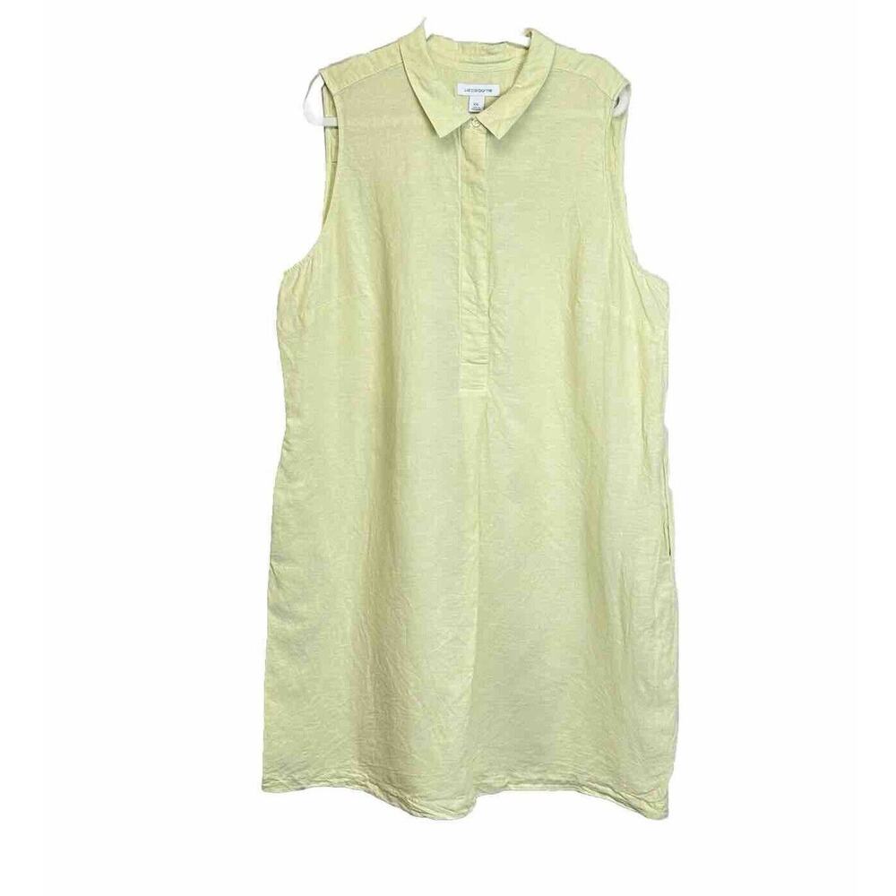 Liz Claiborne Womens Tank Top Yellow Size XXL Linen Blend‎ Button Down Collard